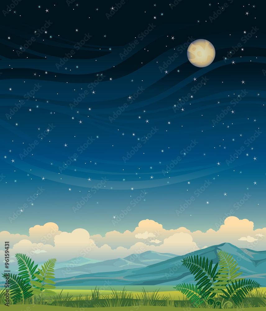 Nature with fern and moon 001