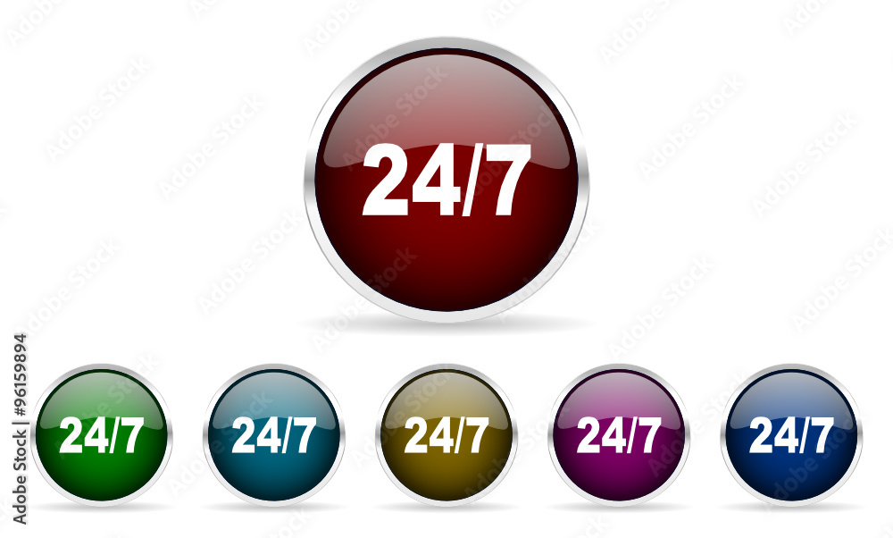 24/7 glossy web icon vector set 24/7 glossy web icon vector set