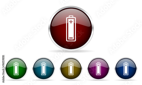 battery glossy web icon vector set