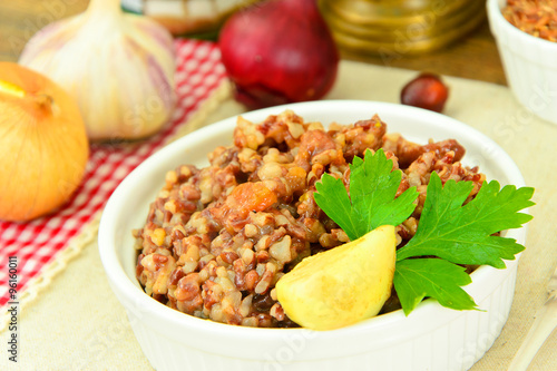 Healthy Food: Pilaf with Meat and Red Rice.