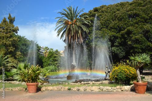 Palermo, English Garden, Rainbow over Fountain