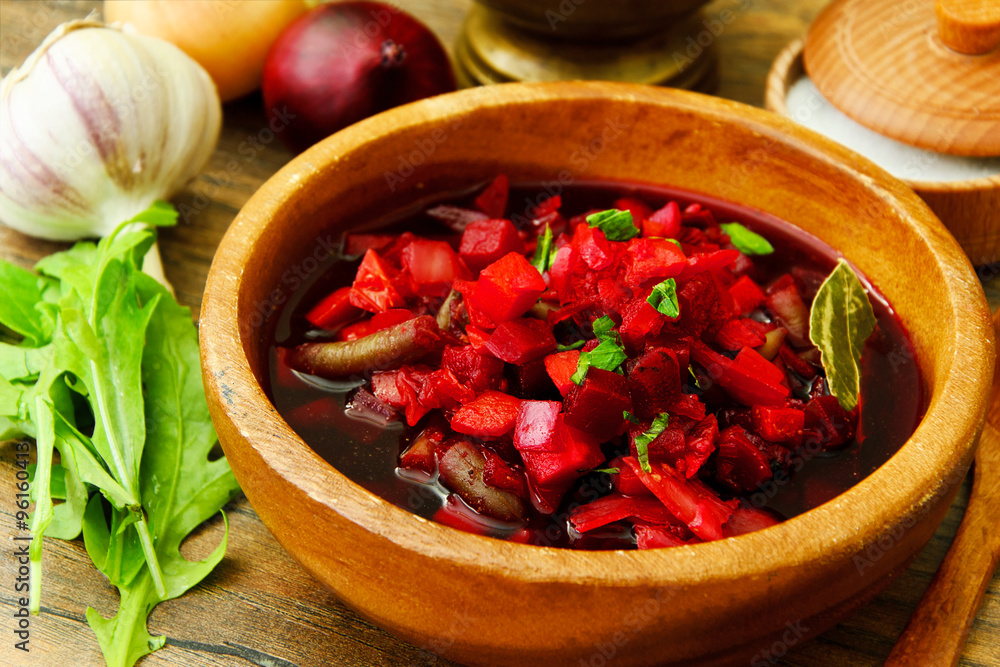 Healthy Food: Soup with Beets, Green Beans and Vegetables. Healthy Food: Soup with Beets, Green Beans and Vegetables.