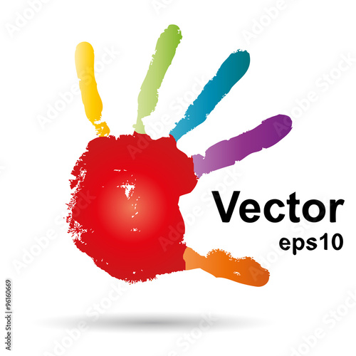 Vector conceptual child handprint with painted isolated on background