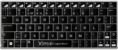 Modern black and white laptop bluetooth keyboard isolated. Vector illustration