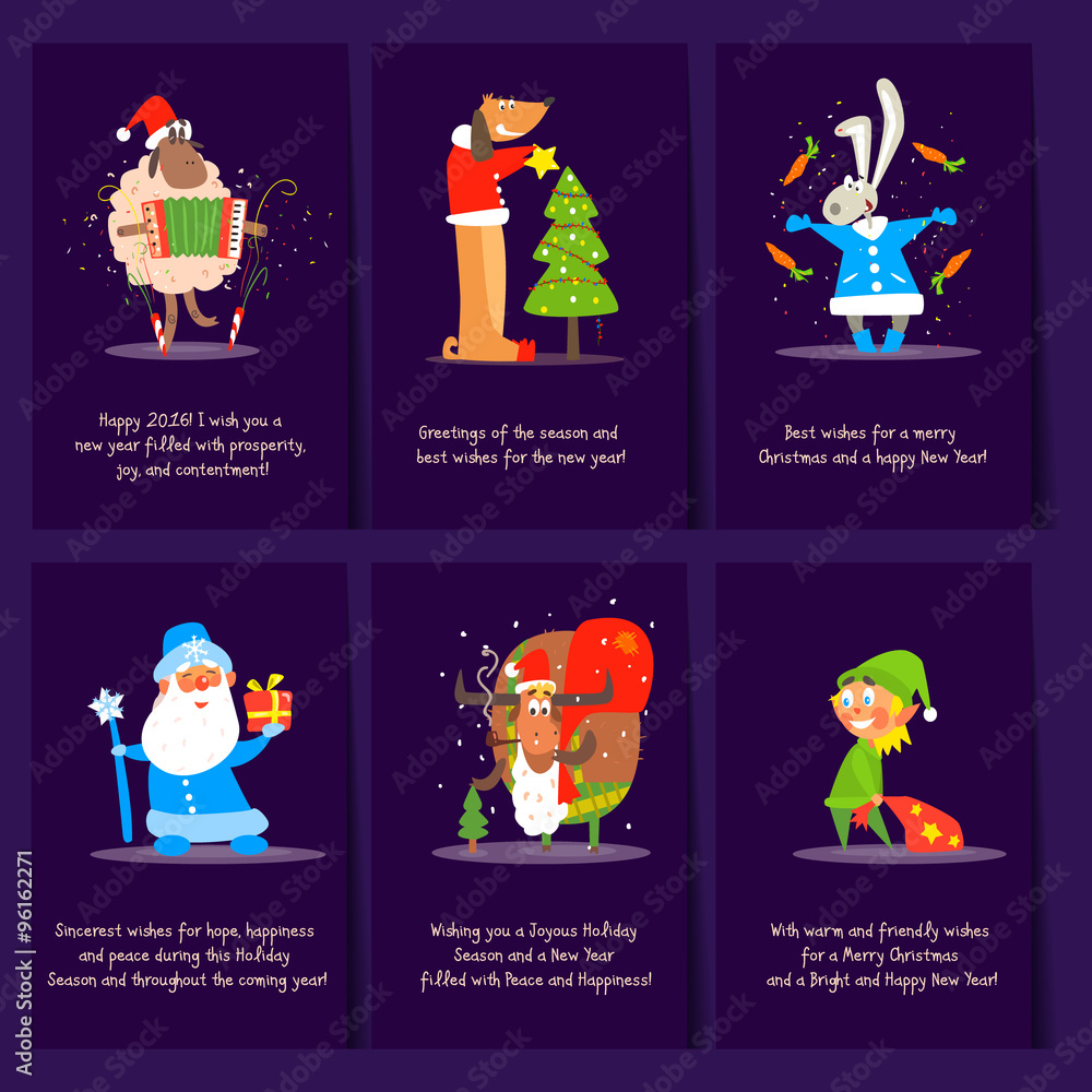 Fototapeta premium Set of Christmas and New Year greeting cards