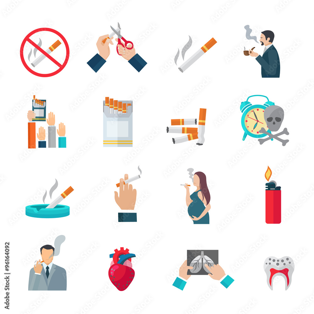 Smoking Flat Icons Set Smoking Flat Icons Set