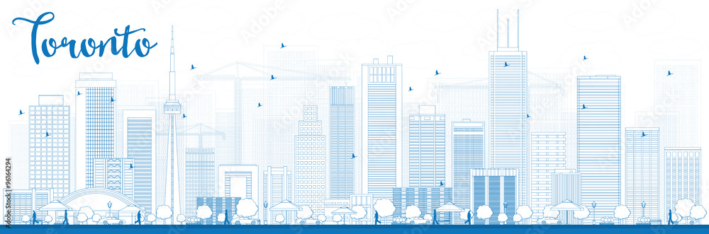 Outline Toronto skyline with blue buildings. Some elements have transparency mode different from normal
