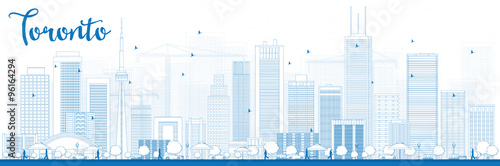 Outline Toronto skyline with blue buildings. Some elements have transparency mode different from normal