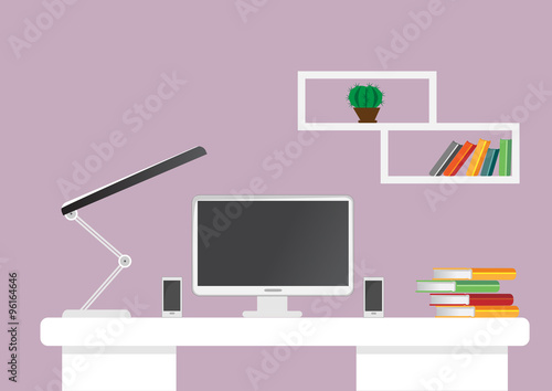Creative office desktop workspace. vector mock up