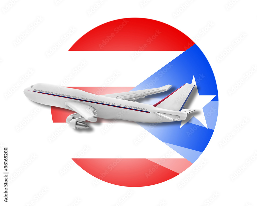 Fototapeta premium Plane and Puerto Rico flag.