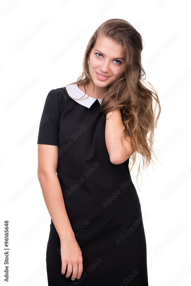 Beautiful woman portrait smiling isolated over a white