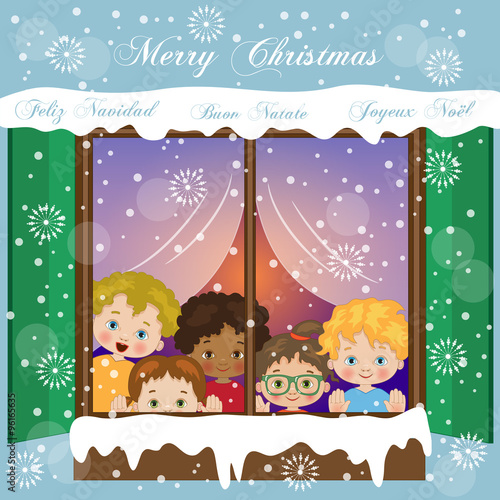 Nevicata con Bambini alla Finestra - Merry Christmas 