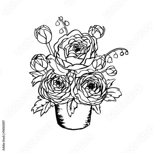 Bouquet of peonies and ranunkulyusov vector.