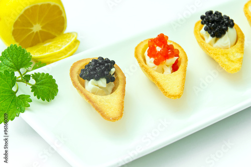 Tartlets with Red and Black Caviar.