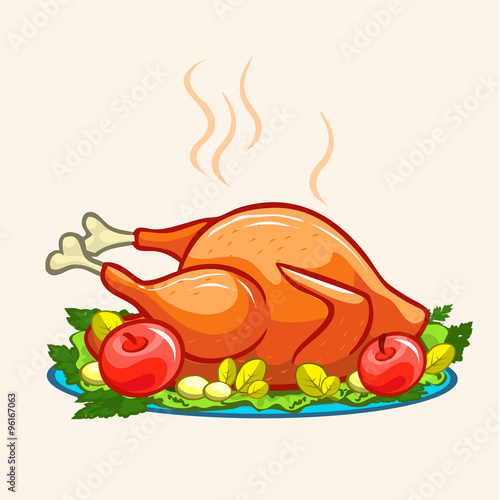 Thanksgiving appetizing fried turkey meal. Vector illustration