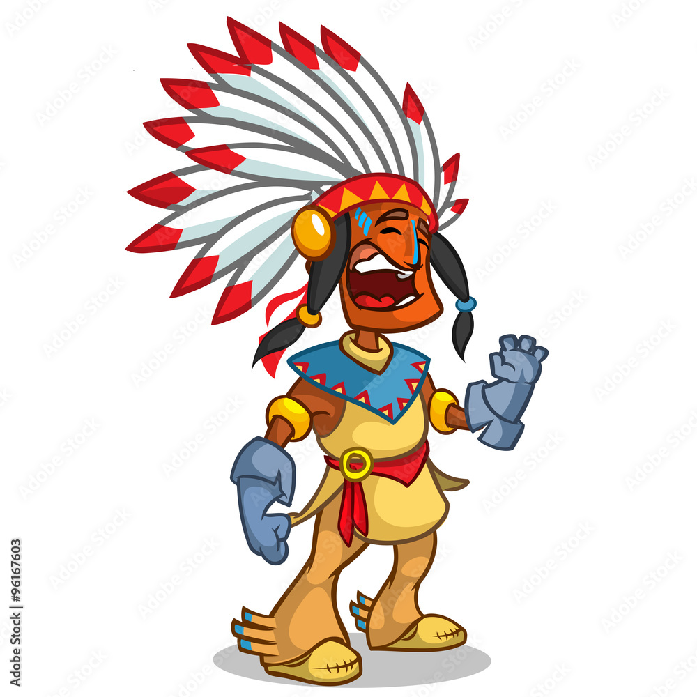 A happy cartoon Native American standing and smiling