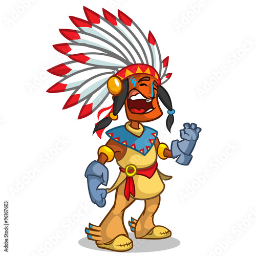 A happy cartoon Native American standing and smiling