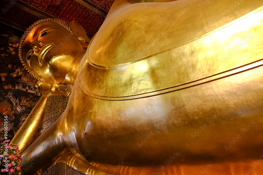 the big Buddha lean statue in thai temple
