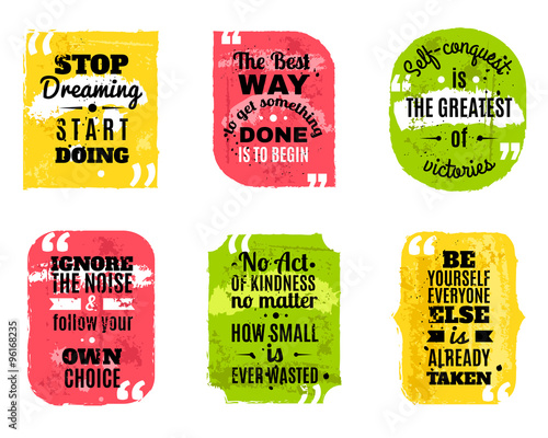 Famous quotes colored textured icons set