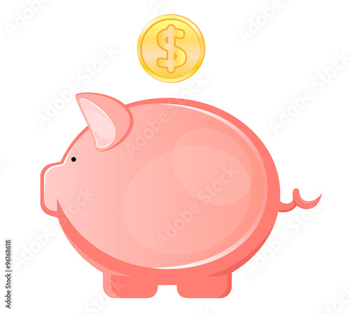 Piggy bank, with coin falling into slot