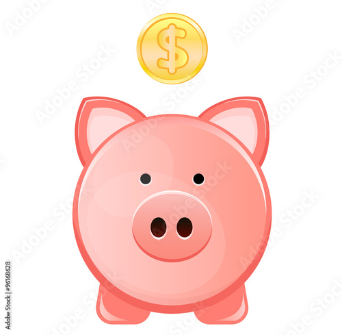 Piggy bank, with coin falling into slot