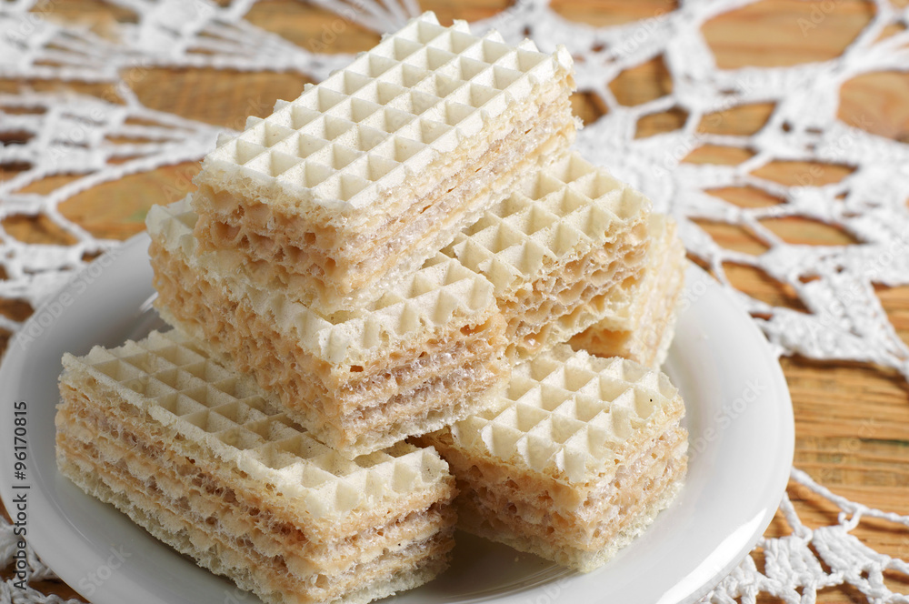 Wafers on the rustic table Wafers on the rustic table