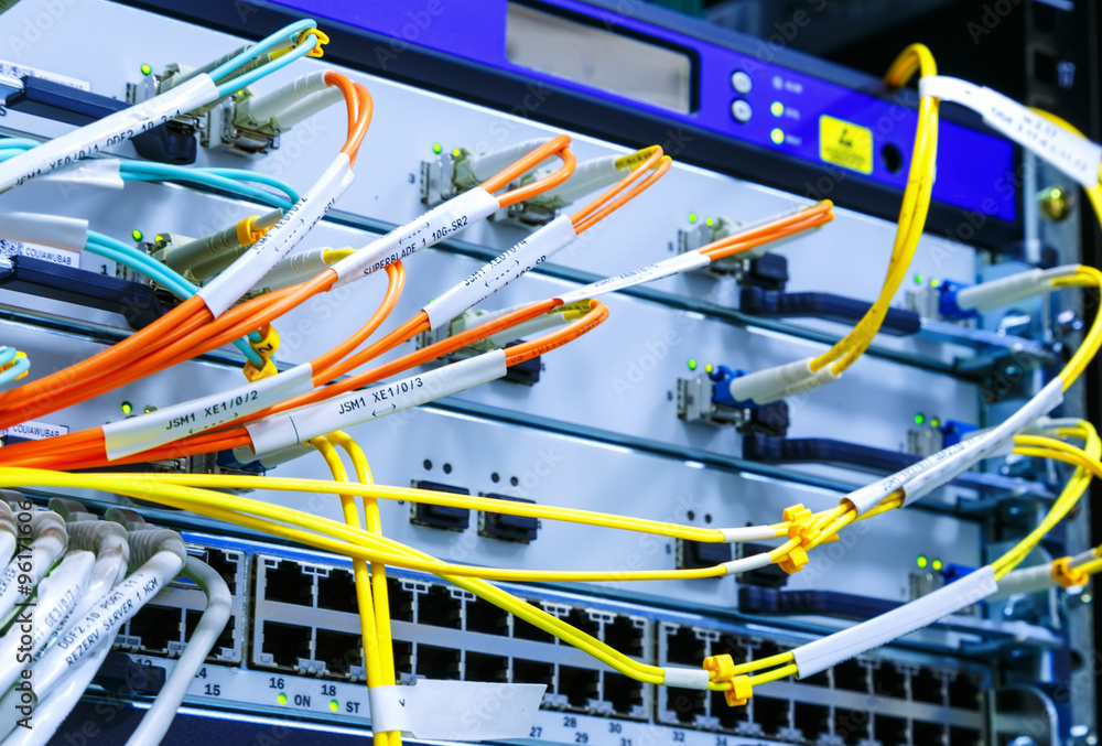 wire rack router mainframe in the data center