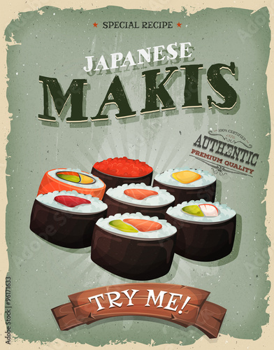 Grunge And Vintage Japanese Makis Poster