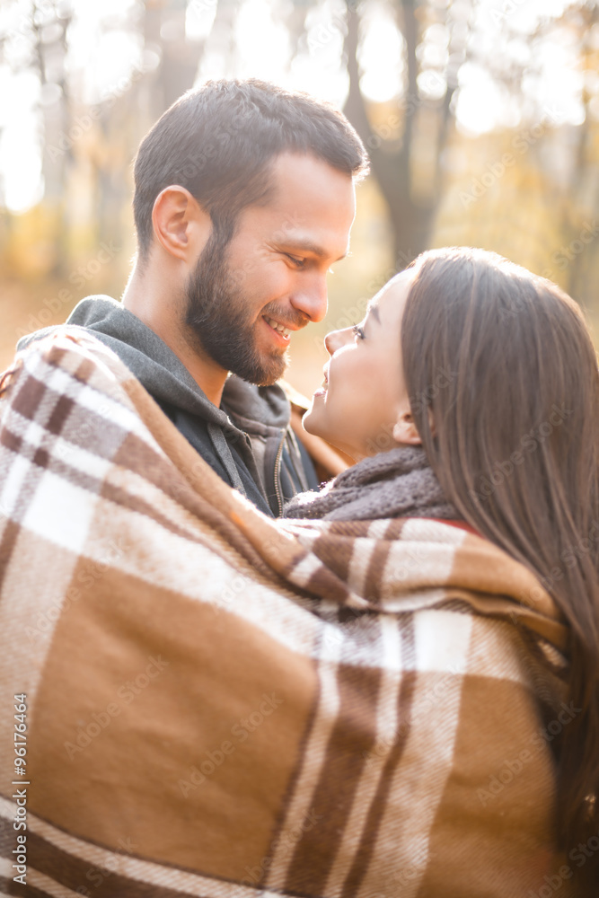 Nice concept for young couple in autumn park Nice concept for young couple in autumn park