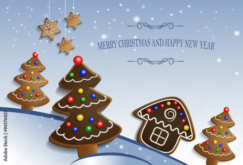 Ginger chocolate house on snow background Ginger chocolate house on snow background