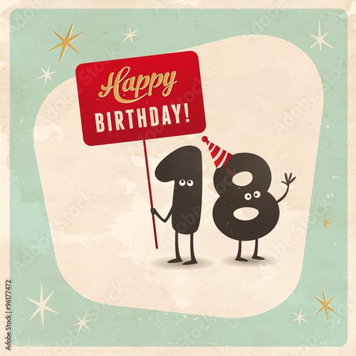 Canvas Print Vintage style funny 18th birthday Card - Editable, grunge effects can be easily removed for a brand new, clean sign
