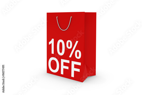Ten Percent Off Sale - Red 10% OFF Paper Shopping Bag Isolated on White
