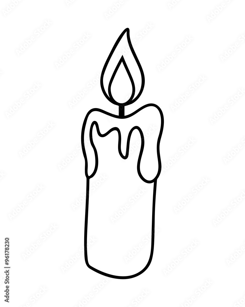 Christmas candle, burning wax candle icon, symbol, design silhouette. Winter vector illustration isolated on white background.