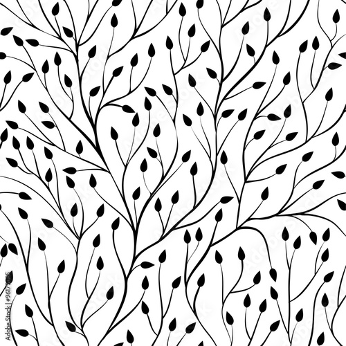 beautiful monochrome black and white seamless background with tree branches.