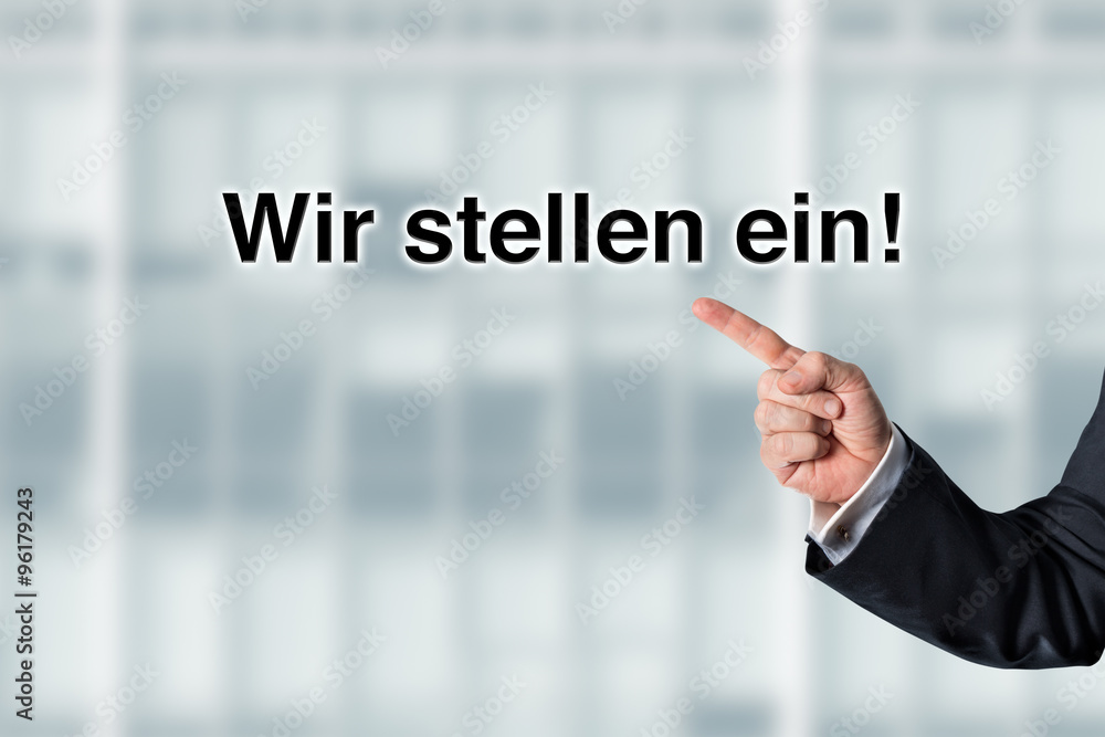 Naklejka premium Business man pointing at the words We are looking for employees