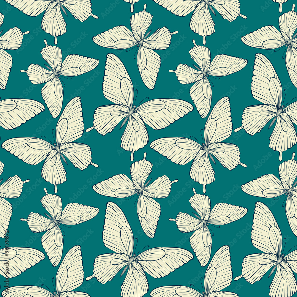 Beautiful seamless pattern. butterflies vintage color.