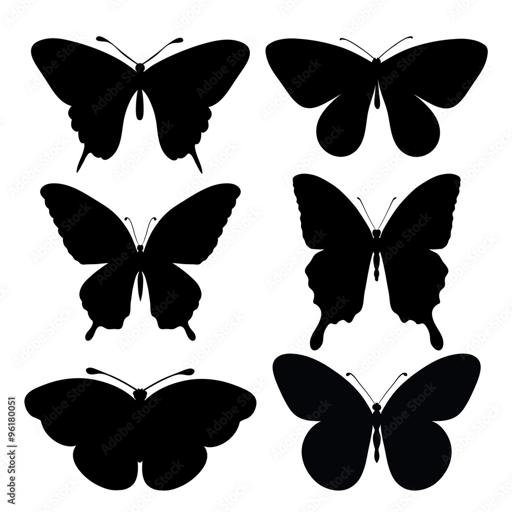 set of black silhouettes of butterflies set of black silhouettes of butterflies