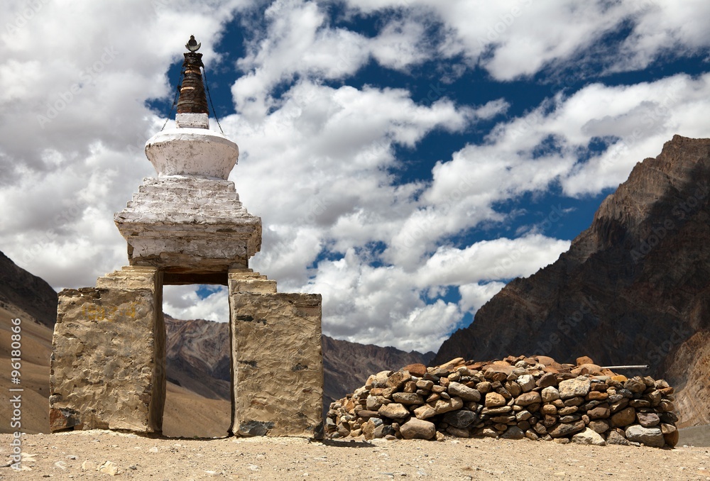 View of stupa in Zanskar valley near Karsha gompa, ladakh