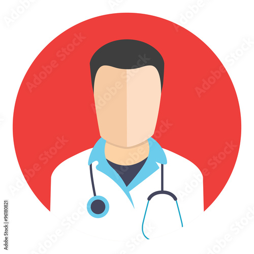 Doctor avatar logo. Male doctor avatar icon. Medical flat design style face of doctor isolated on white background. Vector icon