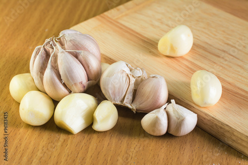 garlic on wood  selective focus