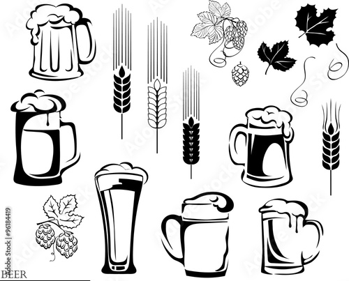 beer, beer mug, hop, vector, illustration, elements of graphic registration
