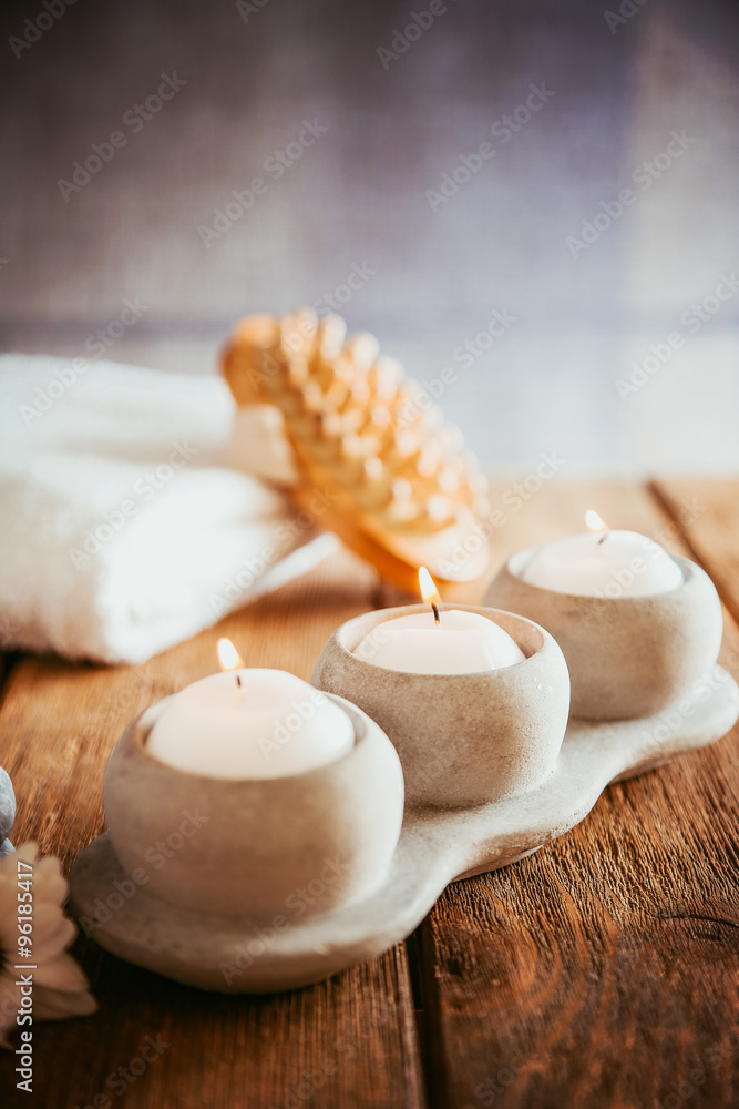 Composition of spa treatment on table colorful background Composition of spa treatment on table colorful background