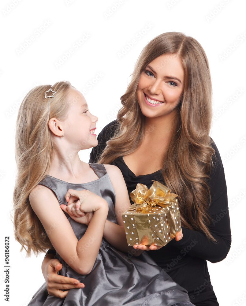 Pretty mother and child with a wrapped present Pretty mother and child with a wrapped present