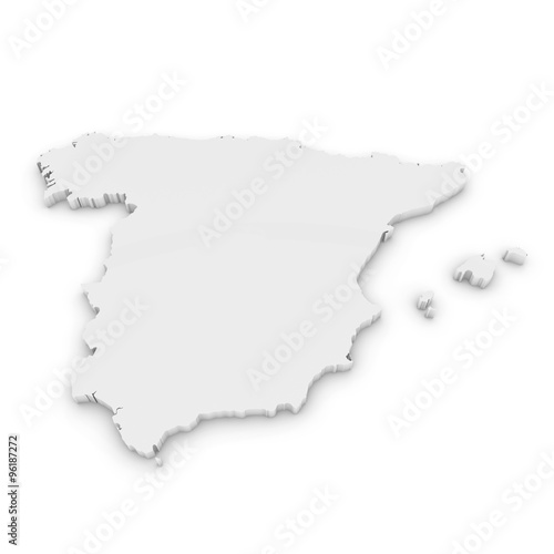 White 3D Outline of Spain Isolated on White
