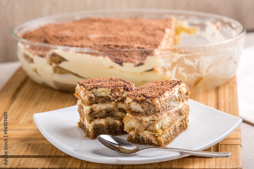 Tiramisu Cake On Plate Close Up