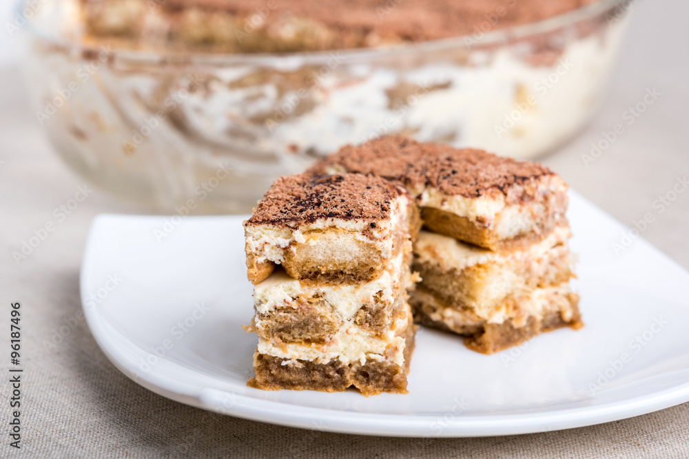 Tiramisu Cake On Plate Close Up Tiramisu Cake On Plate Close Up