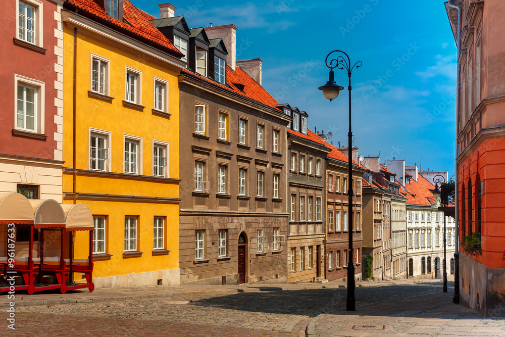 Empty paved street in the Old Town, Warsaw, Poland