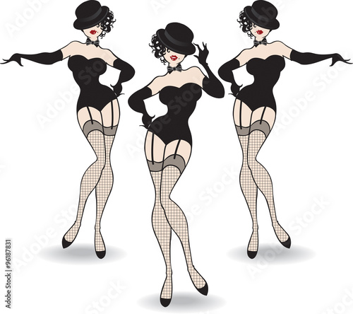 Beautiful cabaret girls pose on stage