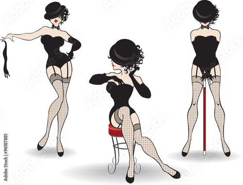 Beautiful cabaret girls pose on stage
