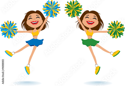 Cartoon cheerleaders show team spirt